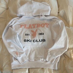 Playboy White Ski Club Hoodie with Pink and Black Accents
